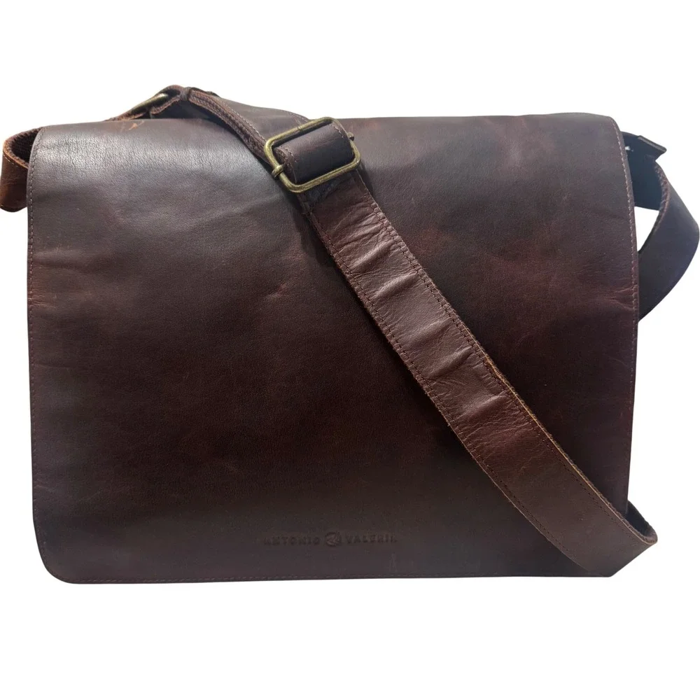 Antonio Valeria Messenger Bag Mens OS Brown New Distressed Leather Satchel